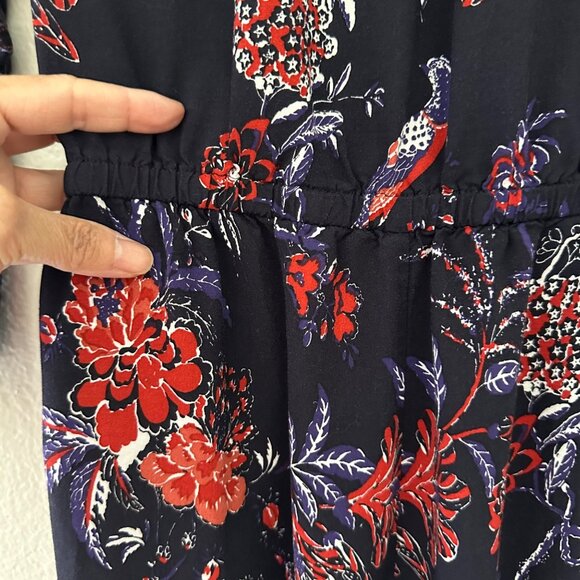 Anthropologie Maeve Espoir Jumpsuit V Neck Floral Bird Print 3/4 Bell Sleeve Mul - Picture 12 of 15